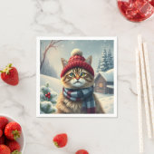 Tabby Cat in Preppy Winterkleding en Pet Winter Servet (Insitu)