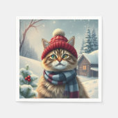 Tabby Cat in Preppy Winterkleding en Pet Winter Servet (Voorkant)