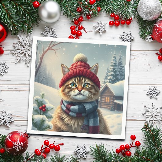 Tabby Cat in Preppy Winterkleding en Pet Winter Servet