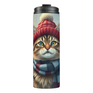 Tabby Cat in Preppy Winterkleding en Pet Winter Thermosbeker