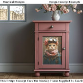Tabby Cat in roze sjaal & jas CD6 Decoupage Tissuepapier
