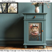 Tabby Cat in roze sjaal & jas CD6 Decoupage Tissuepapier