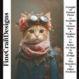 Tabby Cat in roze sjaal & jas CD6 Decoupage Tissuepapier