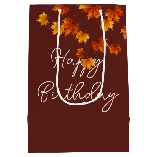 Tabby Cat in stapel herfstbladeren Medium Cadeauzakje (Achterkant)