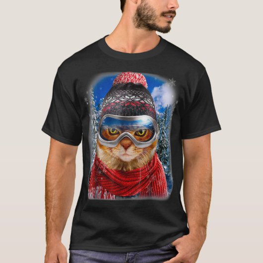Tabby Cat in Winter Ski Snowboarding Sport Draag T-shirt (Voorkant)