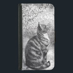 Tabby Cat Ink Sketch<br><div class="desc">Een mooie zwart-witte  tekening van een tabby cat die  en trots tussen een paar boompjes en grassen zit. Getekend in een stijl van een inktschets.</div>