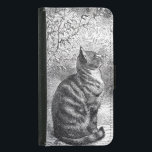 Tabby Cat Ink Sketch<br><div class="desc">Een mooie zwart-witte tekening van een tabby cat die en trots tussen een paar boompjes en grassen zit. Getekend in een stijl van een inktschets.</div>