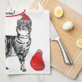 Tabby Cat Kerstmis Cool Cat Red White Tea Towel Theedoek (Quarter Fold)