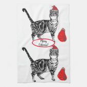 Tabby Cat Kerstmis Cool Cat Red White Tea Towel Theedoek (Verticaal)