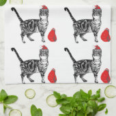 Tabby Cat Kerstmis Cool Cat Red White Tea Towel Theedoek (Gevouwen)