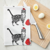 Tabby Cat Kerstmis Cool Cat Red White Tea Towel Theedoek (Quarter Fold)