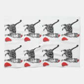 Tabby Cat Kerstmis Cool Cat Red White Tea Towel Theedoek (Horizontaal)