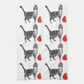 Tabby Cat Kerstmis Cool Cat Red White Tea Towel Theedoek (Verticaal)