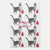 Tabby Cat Kerstmis Cool Cat Red White Tea Towel Theedoek (Verticaal)