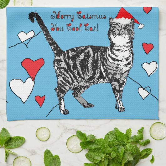Tabby Cat Kerstmis Cool Cat Tea Towel Theedoek (Gevouwen)