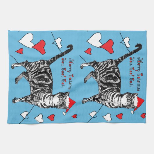Tabby Cat Kerstmis Cool Cat Tea Towel Theedoek (Horizontaal)