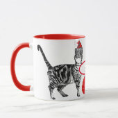 Tabby Cat Kerstmis Rood White Funny Mok (Links)