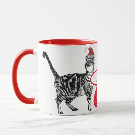Tabby Cat Kerstmis Rood White Funny Mok (Links)