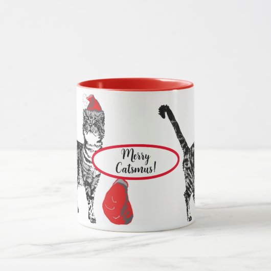 Tabby Cat Kerstmis Rood White Funny Mok (Midden)