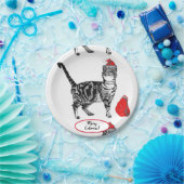 Tabby Cat Kerstmis Rood Witte Funny Paper Pla Papieren Bordje (Feest)