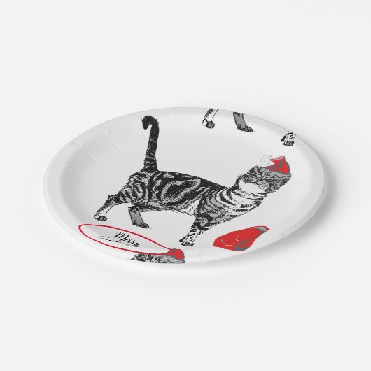 Tabby Cat Kerstmis Rood Witte Funny Paper Pla Papieren Bordje (Gekanteld)