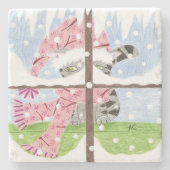 Tabby cat kijkt uit het raam stenen onderzetter (Voorkant)