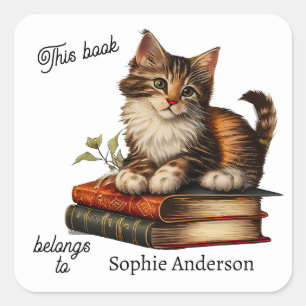 Tabby Cat Kitten 2 over eigenaars van  boeken Vierkante Sticker