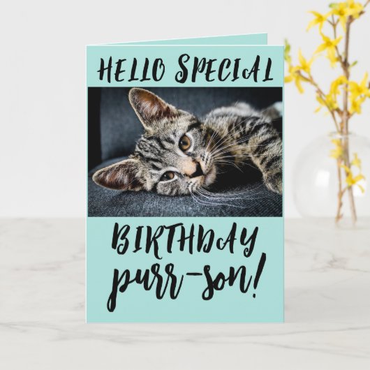 TABBY CAT KITTEN BIRTHDAY-WENSKAARTEN KAART (Gele Bloem)
