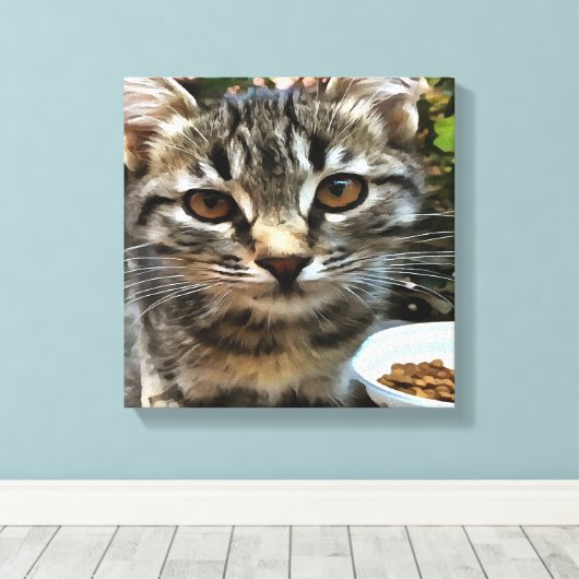 Tabby Cat Kitten die oog contact maken Canvas Afdruk (Insitu (Houten vloer))