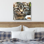Tabby Cat Kitten die oog contact maken Canvas Afdruk (Insitu (Slaapkamer))