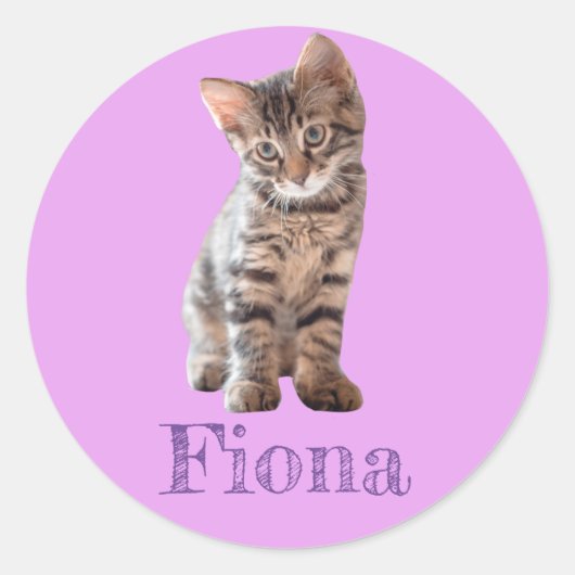 Tabby Cat Kitten gepersonaliseerde lavendel Ronde Sticker (Voorkant)