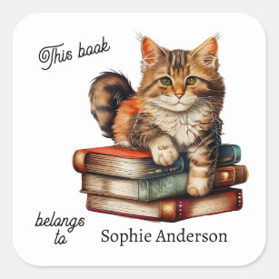 Tabby Cat Kitten over de eigendom van  boeken Vierkante Sticker