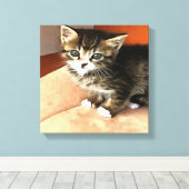 Tabby Cat Kitten Pet Portret Canvas Afdruk (Insitu (Houten vloer))