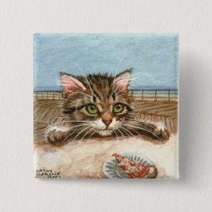 Tabby Cat Kitten Pizza Vierkante Button 5,1 Cm