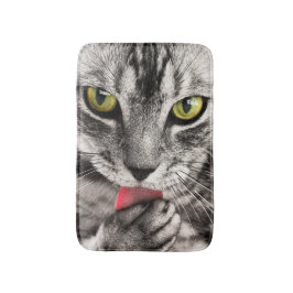 Tabby Cat Licking Paw Badmat
