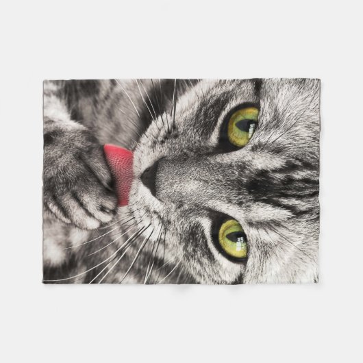Tabby Cat Licking Paw Fleece Deken (Voorkant (Horizontaal))
