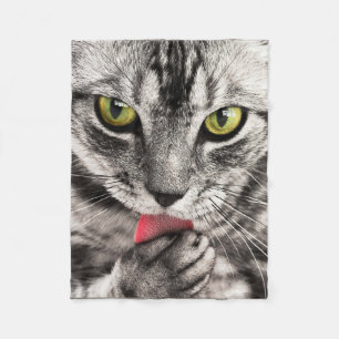 Tabby Cat Licking Paw Fleece Deken