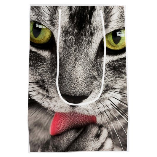 Tabby Cat Licking Paw Medium Cadeauzakje (Achterkant)