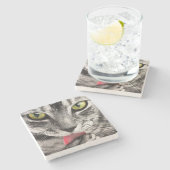 Tabby Cat Licking Paw Stenen Onderzetter (Zijkant)