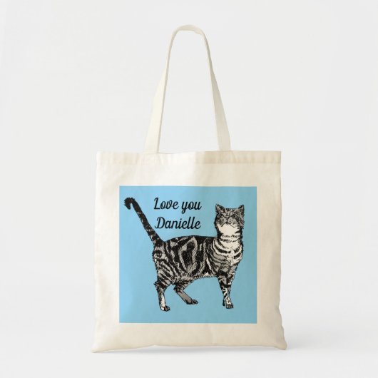 Tabby Cat Light Blue Girls Name Canvas tas (Voorkant)