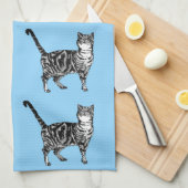 Tabby Cat Light Blue Tea Towel Theedoek (Quarter Fold)