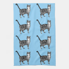 Tabby Cat Light Blue Tea Towel Theedoek