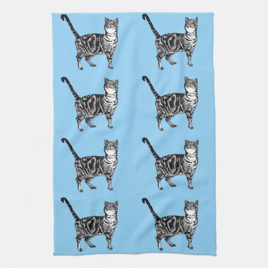 Tabby Cat Light Blue Tea Towel Theedoek (Verticaal)