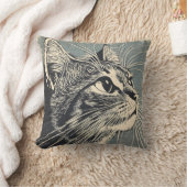 Tabby Cat  Lino Print Kussen (Deken)