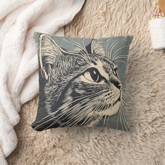 Tabby Cat Lino Print Kussen (Deken)