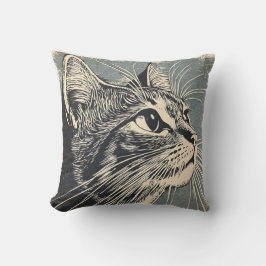 Tabby Cat  Lino Print Kussen