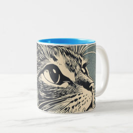 Tabby Cat Lino Print Tweekleurige Koffiemok