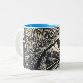 Tabby Cat Lino Print Tweekleurige Koffiemok (Voorkant links)