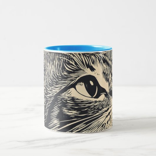 Tabby Cat  Lino Print Tweekleurige Koffiemok (Center)