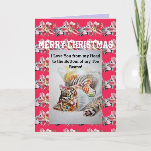 Tabby Cat Love You Toe Beins Art kerstkaart Kaart (Voorkant)